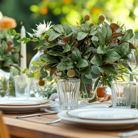 OBDXZHC 4 Pcs Artificial Magnolia Leaves Branches 30 Inch Each with 3 Branches with Magnolia Fruit Faux Stems for Indoor Outdoor Home Wedding Floral Arrangement Decoration