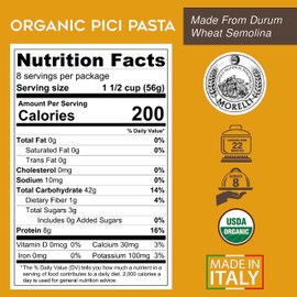 Morelli Pici Pasta di Toscana - Italian Gourmet Organic Pici Noodles - Thick Organic Pasta Nests Made in Italy from Durum Wheat Semolina - 17.6oz (500g) - Pack of 1