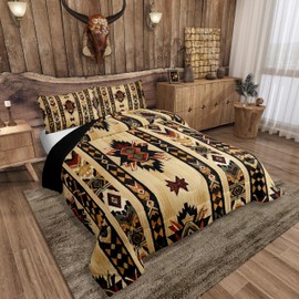 Feelyou Wood Southwestern Bedding Set Queen Size Geometric Comforter Set Tribal Native American Indian Design Vinatge Comforter Decor Exotic Style Stripe Line Duvet Set