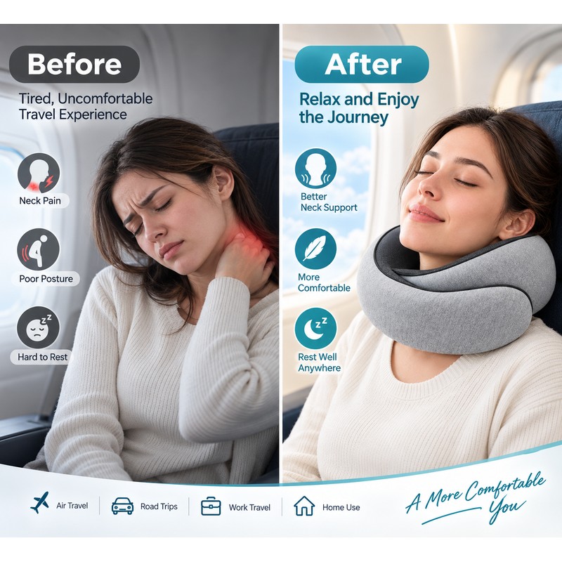 Memory Foam Travel Neck Pillow for Rest – U-Shaped Neck