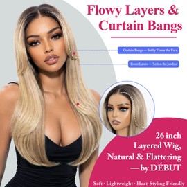 Lace Front Wig, Curtain Bangs & Flipped Out Layers Glueless Wig