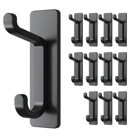 pickpiff 10-Pack Self Adhesive Hooks, Extra Sticky 10LB (Max), for Hanging Towels/Coat/Loofah, Heavy Duty Removable Stainless, Wall Hanger for Bathroom/Shower/Door, Black