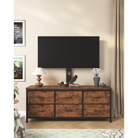 DrawXynth TV Stand with Mount, Fabric Dresser with 6 Drawers for 32/45/55/60/65/75/85 inch TVs, Dresser Entertainment Center, Modern Media TV Console Table