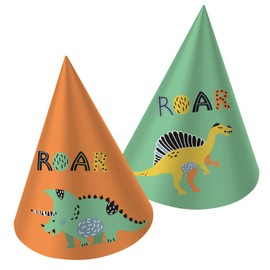 Folat Kinder 68328 Party Hats Paper Dino Roars Pack of 6 Cartoon, Multicoloured, M