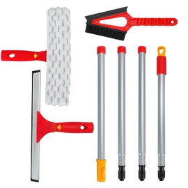 Window Cleaning Kit with Rotatable Squeegee and Microfiber Scrubber Window Cleaner Tool, 57" Long Handle Window Cleaner for Car, Shower, Indoor & Outdoor Glass Door