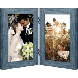 Golden State Art, 5x7 Double Picture Frame Vertical Hinged Photo Frame 2 Opening Folding Family Frames Collage, with Real Glass (5x7, Blue, 1-Pack)