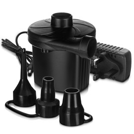 FiNeWaY 240V Electric Automatic Inflatable Air Pump Universal Valves Inflates Deflates 3 Nozzle Adapters Airbeds Camping Mattress Beach Toys Paddling Pools
