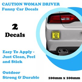 2 Pack - Funny CAR Stickers - Caution Woman Driver - Funny Humorous Car Decals