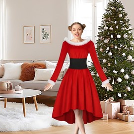 Women's Mrs Claus Costume - Vintage Christmas Dress Santa Dress Mrs Claus Costume - Long Sleeve Christmas Costume Dress for Anniversaries, Valentine's Day, Weddings