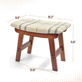 BAMBOO LAND- Bamboo Foot Stools Ottoman, Beige Cushion & Brown Wood Legs, Small Ottoman Foot Rest for Couch