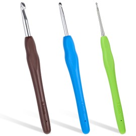 Set of 3 Crochet Hooks, 2 mm, 4 mm, 6 mm Crochet Hooks, Ergonomic Knitting Needles with Rubber Soft Grip for Scarves, Gloves, Bags, Hats, Socks
