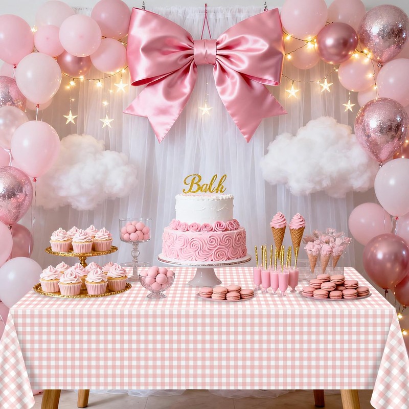 4 Pack Pink Gingham Tablecloths, Pink and White Checkered Tablecloths