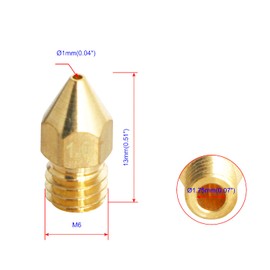 Aopin M6 1.75mm Extruder Nozzle 3D Printer 1mm / 0.039" Brass 3D Printer Extruder Nozzle 10 Pcs