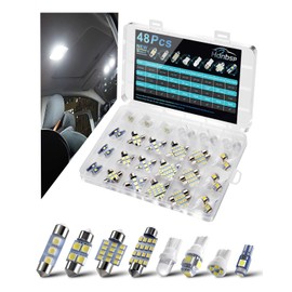 48Pcs Led Interior Car Lights Kit, Premium Bright White Led Bulb (194 T10 T5 De3175 W5W 2825 578 168) | Dome Map Dash Door License Plate Tail Light Bulbs, Interior Lights for Cars, Trucks, Rv, Boat