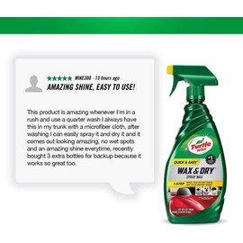 Turtle Wax Quick and Easy Wax and Dry Spray Wax - 1 Step - Carnauba Shine - Prevents Water Spots - Repels Rain
