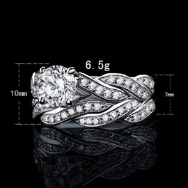 Wenbin 925 Sterling Silver Ring 1.5Ct X Infinity Round White Cubic Zirconia CZ Ring Single Stone Ring Bride Wedding Ring Set Size 6-10 (US Code 7)