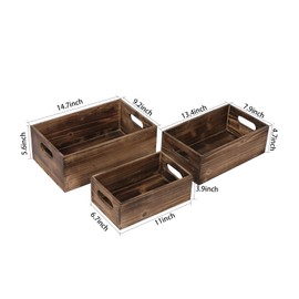 Sintosin Farmhouse Wood Crate Box Set of 3, Distressed Wooden Crates for Display, Decorative Wood Storage Bins, Rustic Wooden Basket with Side Handles, Home Container Decor for Living Room Outdoor