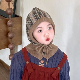 [Imported] Kids' Winter Knit Balaclava - All-in-One Hat for Children (LF1920) - Free Size (Ages 3-12) Dark Grey 3ea