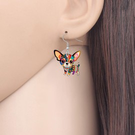 DALANE Acrylic Cute Dog Mom Gifts Chihuahua Dangle Drop Earrings Funny Mandala Pattern Design Bohemian Jewelry Boho Gifts for Women Dog Lovers Pet Puppy Owners (Colorful)