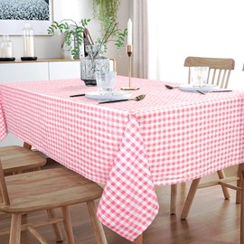 ShinyBeauty Pink Gingham Tablecloth Cotton Table Cloth 54X54 Inch Pink and White Tablecloth Check Table Cloth Square Outdoor Tablecloth Blush Pink Tablecloth Picnic Table Overlay