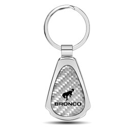 iPick Image Made Clear Dome Real Silver Carbon Fiber Chrome Metal Teardrop Key Chain with Logo for Ford Bronco