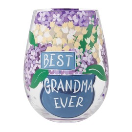 Enesco Lolita Designs Best Grandma Ever Floral Hand-Painted Artisan Stemless Wine Glass, 20 Ounce, Multicolor