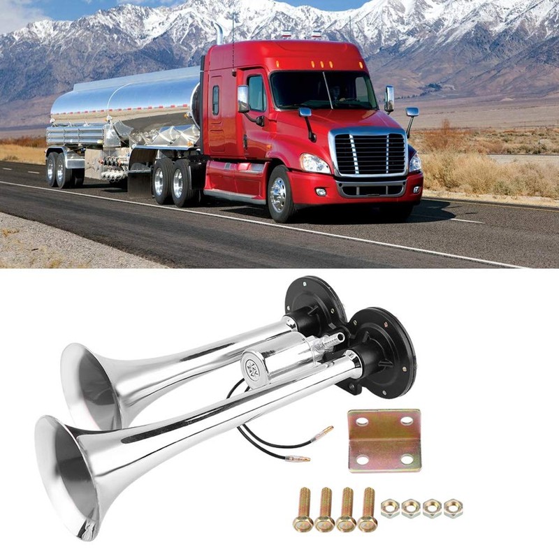 Chrome Dual Trumpet Air Horn 150db Loud Train Sound Electric