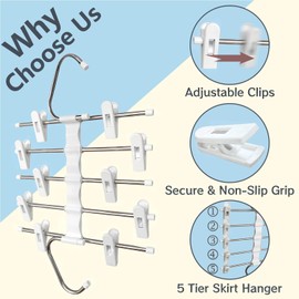Zylkorb Skirt Hangers Space Saving with Clips - 2 Pack - Space Saving Metal Closet Organizer for Shorts, Skirts, and Pants - Closet Organizer and Storage for Pants Jeans Skirts Legging (2 Pack)
