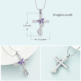 QGJNSGC Butterfly Cross Urn Necklace for Ashes Crystal Butterfly Cremation Jewelry Ashes Pendant for Women Men Memorial Keepsake Jewelry for Human shes of Loved Ones (Silver&Purple)