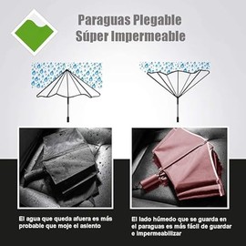 Paraguas automático Paraguas plegable de 3 pliegues plegable invertido boca abajo Sombrilla con tira reflectante, 117cm/46", UPF 50+, Anti-ultravioleta,Negro