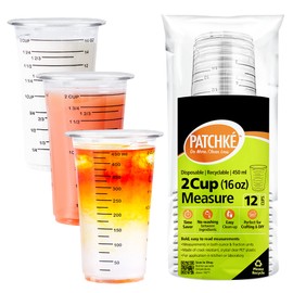 16 Oz - 2 Cup 450 ML - Disposable Measuring Cups - Plastic Graduated Mixing Cups - for Mixing Resin/Epoxy, Paint, Cooking, Baking and Crafts (12 pack)