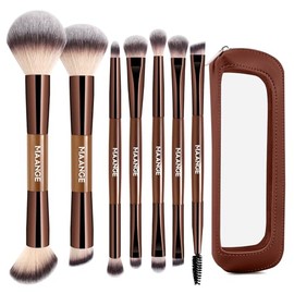 MAANGE Juego de 7 pinceles para maquillaje con bolsa, brochas de maquillaje, pincel para sombra y corrector de ojos, pincel doble para base, contorno,