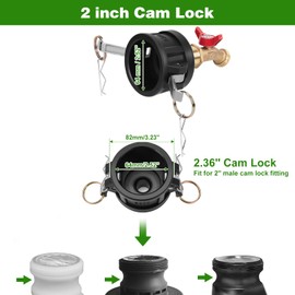 WADEO IBC Tote Adapter 2 PCS, 2" Cam Lock for 275-330 Gallon IBC Tote Tank, IBC Tote to Garden Hose Adapter with Brass Faucet (3/4" Female NPT Inlet×3/4" GHT Outlet), Garden Hose Quick Connector