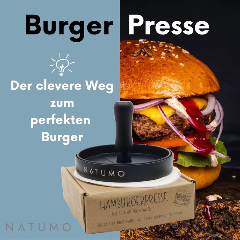 NATUMO Burger Press Set of Hamburger Press and Burger Paper