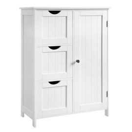 VASAGLE Bathroom Floor Storage Cabinet, Freestanding Bathroom Storage Unit with 3 Drawers, 1 Adjustable Shelf, 11.8 x 23.6 x 31.5 Inches, White UBBC49WT