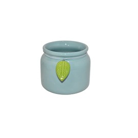 4.5" Crock Shape Planter with Decorative Ceramic Leave Charm Planter Plant Pot (Powder Blue Color)