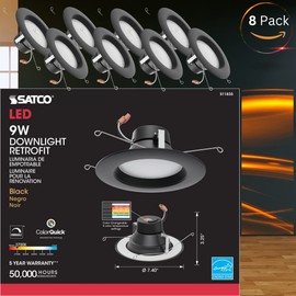 Satco (8 Pack) Led Color Selectable Downlight Retrofits, Part Number S11835, 9 Watt; 5 Inch - 6 Inch; Cct Selectable; 120 Volts; Dimmable; Black Finish for Industrial and Commercial Use