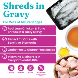 Solid Gold Nature's Harmony Wet Cat Food - Chicken & Tuna Shreds in Gravy - Canned Cat Food, 24 Pack