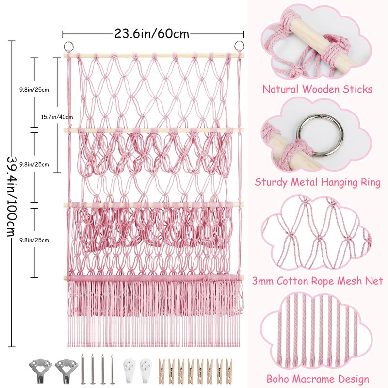 3 Tier Hanging Stuffed Animal Storage Shelf, 24x39 Inch Large