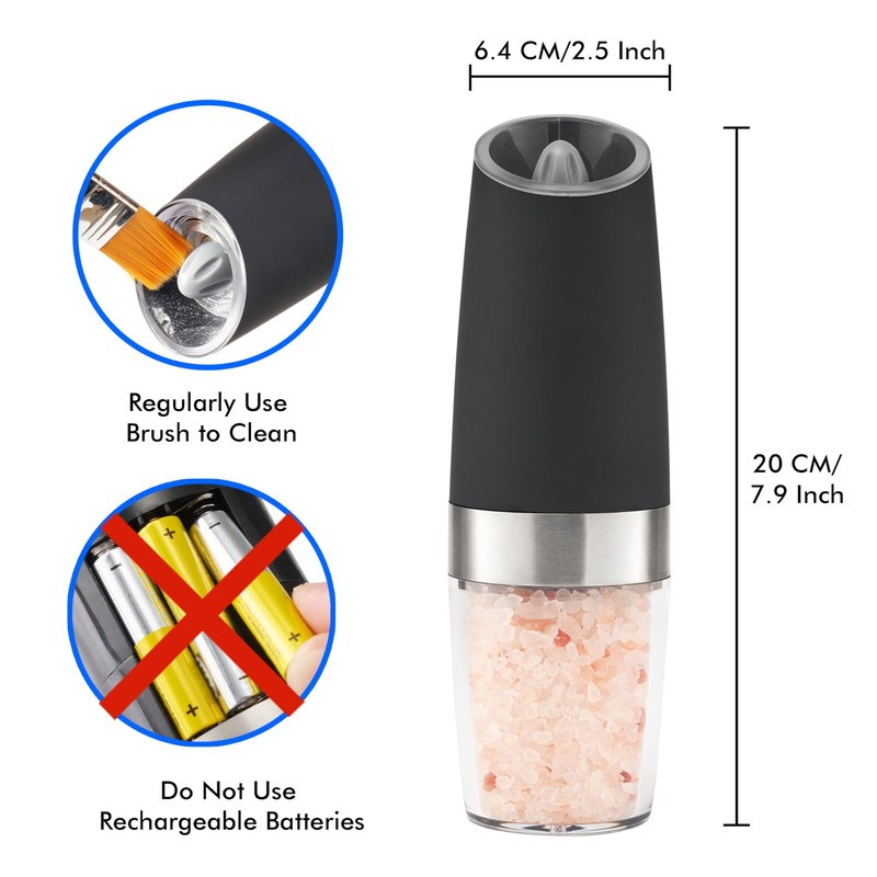 Gravity Electric Pepper and Salt Grinder Set, Battery Operated Pepper