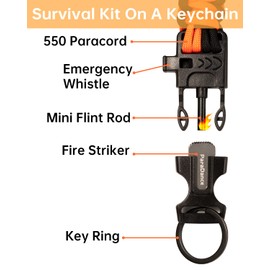ParaDance Paracord Keychain Carabiner, [𝙪𝙥𝙜𝙧𝙖𝙙𝙚𝙙] Military Survival Keychain (5-in-1) with Paracord, Whistle, KeyRing, Flint, Striker (Fire Starter), Ideal for Hiking/Camping/Fishing/Hunting