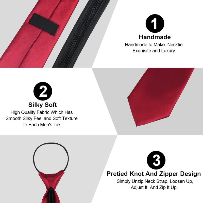 AUYAO Men's Ties, Plain Classic Pre-Tied Knot Tie 8 cm,