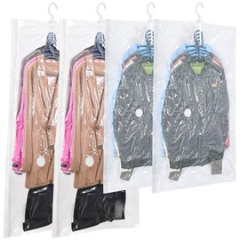 Pack of 4 Vacuum Bags for Clothes, 2 Pieces (135 x 70 cm) + 2 Pieces (110 x 70 cm), Hanging Vacuum Bags for Down Jackets, Suits, Jackets and Coats Vacuum Space Saver