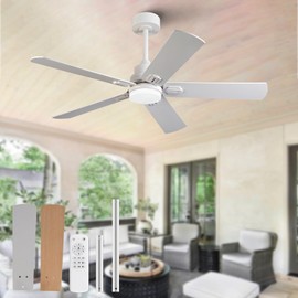 42 Inch White Outdoor Ceiling Fans with Lights and Remote, Dimmable 5 Blade Outdoor Ceiling Fans for Patios, White Ceiling Fan with Light for Bedroom Indoor Living Room