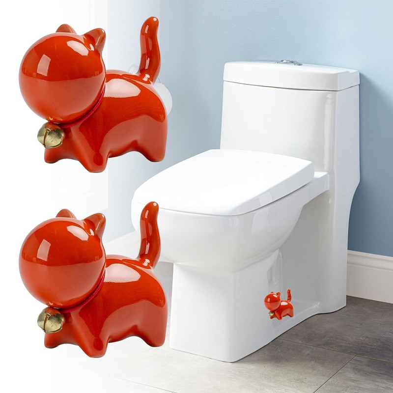 YOUDMEARUD Toilet Floor Bolt Caps with Ceramic Cat Decor &