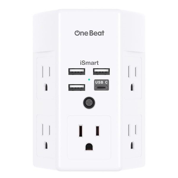 Surge Protector, 5 Outlets Extender with 4 USB Ports(USB C), 3-Side 1800J Power Strip Multi Plug Outlet Expander, Charger, Outlet Splitter Adapter Wall Mount for Home Travel Office ETL Listed