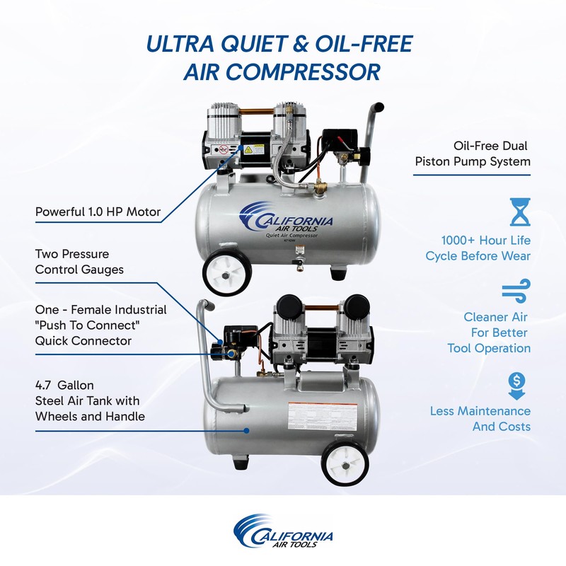 California Air Tools CAT-4710W 1.0 HP Quiet, Oil-Free Air Compressor