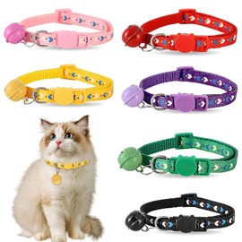 6 PCS Cat Collar, Quick Release Cat Collars Kitten Collar with Bell Cats Collar Kitten Collars Set Adjustable 19-32cm for All Kitten
