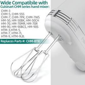 Alocs Hand Mixer Beaters Replacement for Cuisinart - CHM Series HM-50 HM-70 CHM-3 CHM-7PK Hand Mixer, Stainless Steel Turbo Beater Parts # CHM-BTR Whisk Attachments - Set of 2 Silver 19.5cm