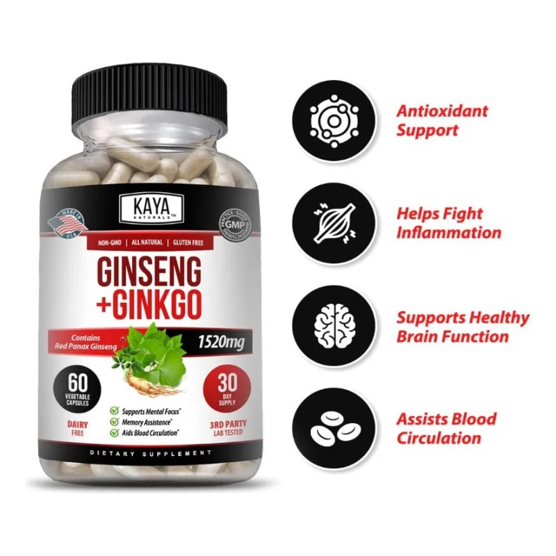 Ginseng + Ginkgo 1520mg Apoyo Cerebral (60 Caps) Americano Sin